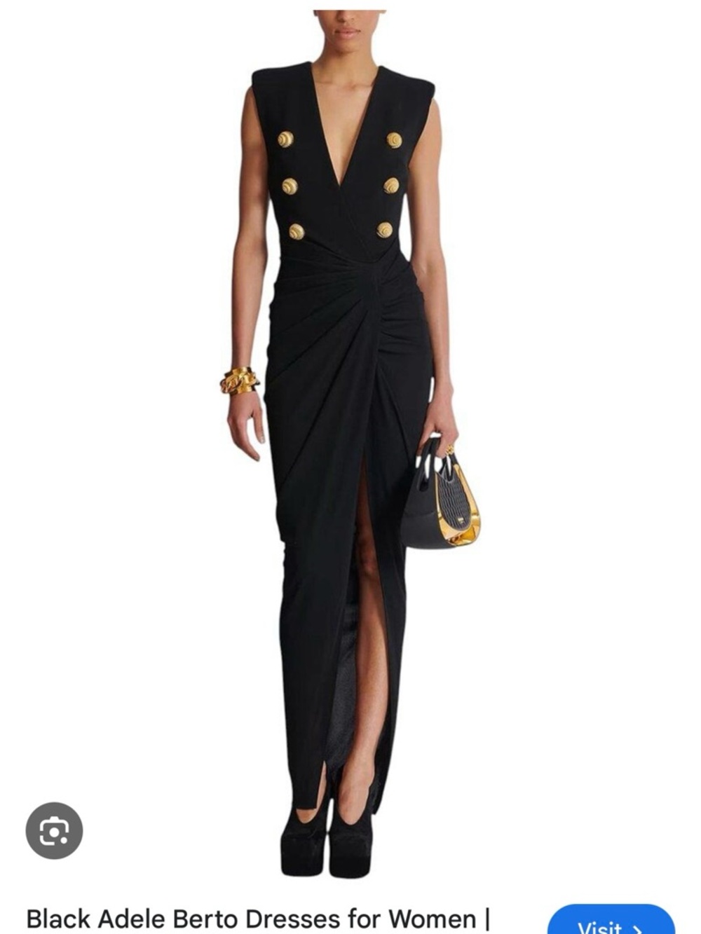 Adele Berto  Black Sleeveless V-Neck Maxi Dress with Gold Buttons